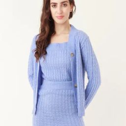 Zink London Blue Acrylic Top & Skirt With Cardigan-picture-17