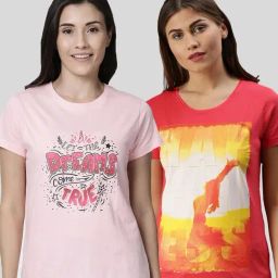 Kryptic Pink & Fuchsia Printed Cotton T-Shirt - Pack of 2-image-2