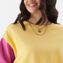 The Souled Store Multicolored Cotton Color-Block Crop Sweatshirt image 5