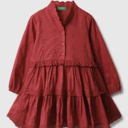 United Colors of Benetton Girls Maroon Cotton Solid Full Sleeves Casual Dresses-picture-0