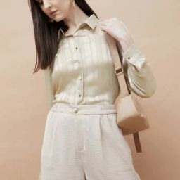 Code By Lifestyle Beige Regular Fit Striped Shirt-99