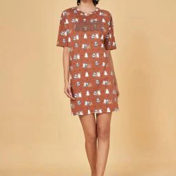 Dreamz by Pantaloons Brown Cotton Printed Sleep Tee-picture-26