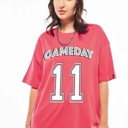 Bewakoof Pink Oversized Graphic T-Shirt-image-43