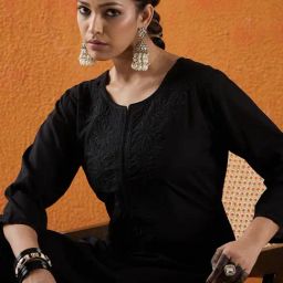Indo Era Black Regular Fit Embroidered Kurta-picture-22