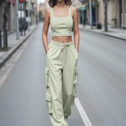 Bewakoof Light Green Crop Top With Joggers-image-51