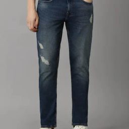 Louis Philippe Navy Cotton Slim Fit Distressed Jeans-picture-45