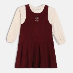 Miniklub Girls Maroon Regular Fit Pinny Set-picture-2