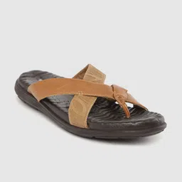 Woodland Men Tan Brown Textured Leather One Toe Comfort Sandals-image-71