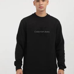 Calvin Klein Jeans Black Cotton Regular Fit Logo Printed Sweatshirt-image-87