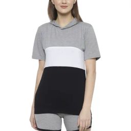 Vimal Jonney Grey Cotton Color-Block T-Shirt Shorts Set-image-66