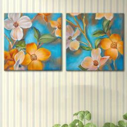 Art Street Flower Printed Multicolor Cotton Canvas Wall Art - Set Of 2-43