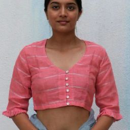 Chidiyaa Blush Pink Everyday Beautiful Handwoven Linen Zari Blouse-picture-22