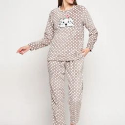 MADAME M Secret Light Brown Graphic Print Sweatshirt With Pyjamas-image-42