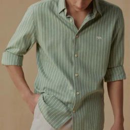 ANDAMEN Green Regular Fit Striped Cotton Shirt-image-82