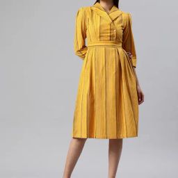 Cottinfab Yellow Striped A Line Dress-13