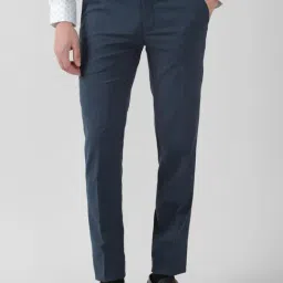Peter England Navy Slim Fit Checks Trousers-picture-10