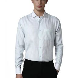 Louis Philippe Blue Cotton Regular Fit Striped Shirt-image-20