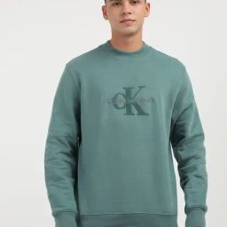 Calvin Klein Jeans Green Cotton Regular Fit Logo Printed Sweatshirt-picture-21