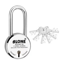 ALONE LOCKS 50 mm Alloy Steel Chrome with 6 Keys Long Shackle Door Padlock, ARLS6_50_1-13