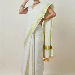 Soch Cream Chequered Saree With Unstitched Blouse-image-92