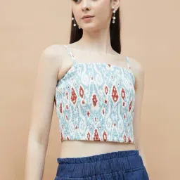 Colour Me By Melange Blue Regular Fit Printed Top-image-11