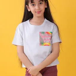 Anthrilo Girls Grey Never Give Up Summer T-Shirt-image-36