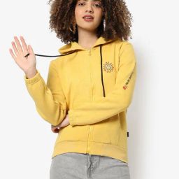 Campus Sutra Yellow Regular Fit Hoodie-image-63