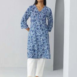 Ancestry Indigo Blue Printed Straight Kurta-picture-10
