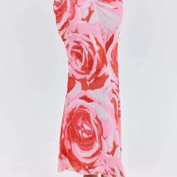 Cover Story Red & Pink Regular Fit Printed Skirt-image-25
