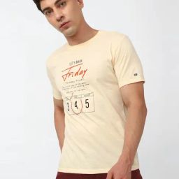 Peter England Yellow Slim Fit Printed T-Shirt-image-21