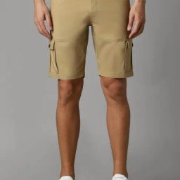 Louis Philippe Khaki Slim Fit Cargo Shorts-picture-7