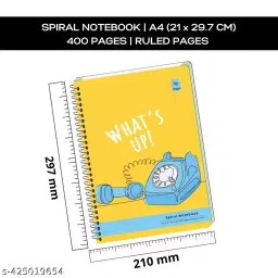 Pragya Spiral A4 Single Ruled Subject Notebook 58/60 GSM 400 Pages with 21x29.7 cm (Pack of 4) image 2