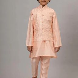 TAHVO Boys Peach Embroidery Full Sleeves Kurta Pyjama Sets-picture-17