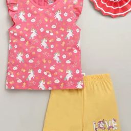 Bumzee Girls Pink Cotton Printed Tshirt and Shorts-image-26