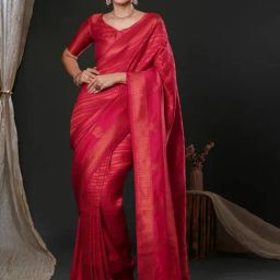 Saree Mall Pink Woven Saree With Unstitched Blouse-picture-17
