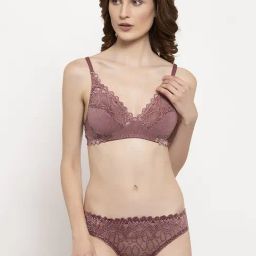 AROUSY Brown Self Pattern Bra Panty Set-picture-13