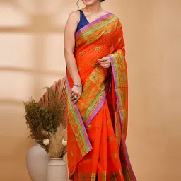 DipDiya Woven Design Zari Pure Cotton Taant Saree-picture-27