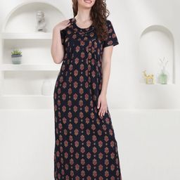 QUIRA Women Ethnic Printed Maxi Nightdress-image-87