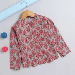 The Magic Wand Kids Grey & Pink Cotton Floral Print Full Sleeves Shirt-image-59
