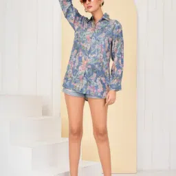 Kaftanize Orange Cotton Comfort Fit Printed Casual Shirt-image-2