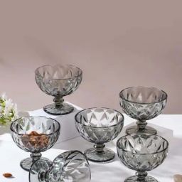 Nestasia Premium Quality Diamond Textured Translucent Grey Dessert Bowl (Set Of 6, Each 300 ml )-10