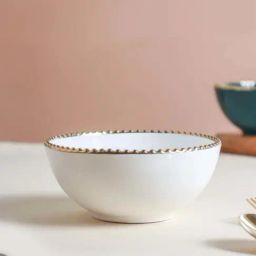 Nestasia Premium Quality White With Gold Rim Ceramic Bowl For Serving Snacks & Soup (300 ml)-image-43