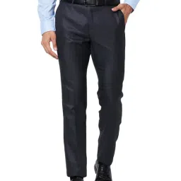 Raymond Blue Slim Fit Self Design Flat Front Trousers-image-49