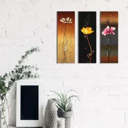 eCraftIndia 6MM MDF Set of 3 Botanical Floral Satin Matt Texture UV Art Painting-image-79