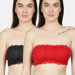 N-Gal Red & Black Lace Work Tube Bras - Pack Of 2-image-82