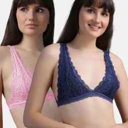 N-Gal Blue & Pink Lace Work Bralette Bras - Pack Of 2-picture-27