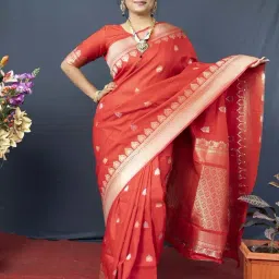 SHUBHKALA Red & Golden Silk Woven Saree With Unstitched Blouse-picture-17
