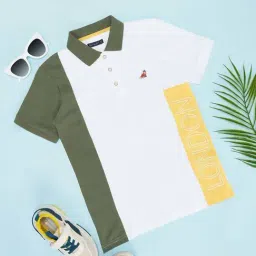 Pantaloons Junior Boys Bright White & Green Cotton Color Block T-Shirts-image-98