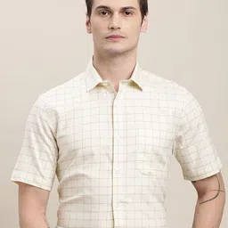 Turtle Grid Tattersall Checked Standard Slim Fit Pure Cotton Formal Shirt-image-65