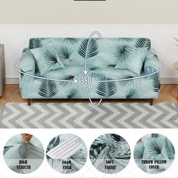 Aura Blue & White Printed Polyester 1 Piece Sofa Cover With Arms-13